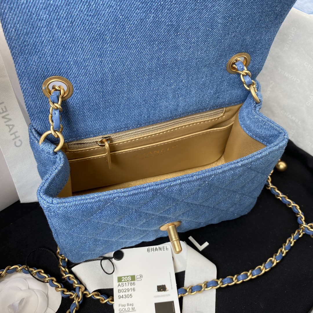 Mini Classic Flap Lambskin Bag AS1786 Blue/Gold